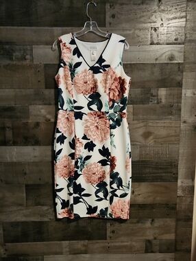 ENFOCUS Studio I Floral V-Neck Sheath Dress in Blush Floral  L